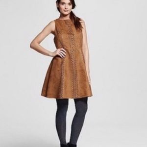 Mossimo Women's Cutout Faux Suede Fit & Flare Mini Dress Laser Cut Brown XS NWT